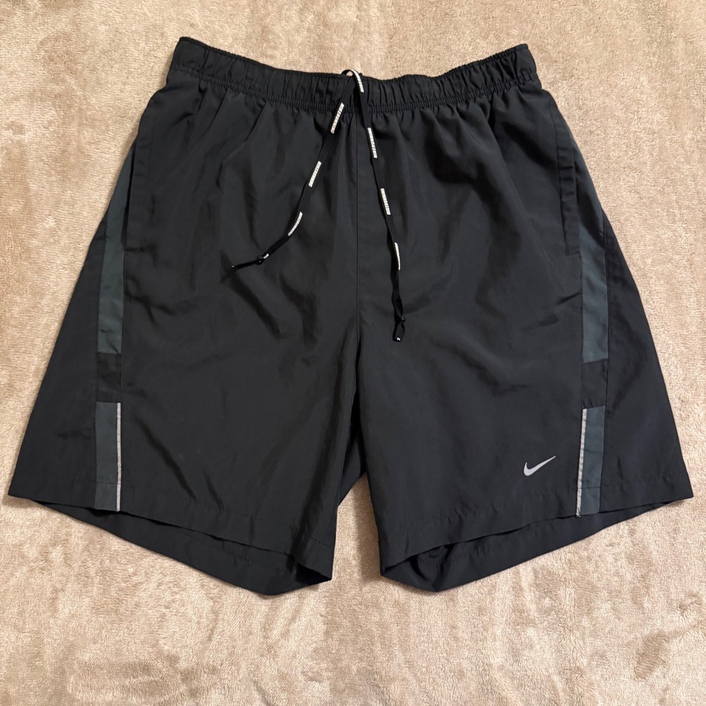 Nike Running Dri-FIT Shorts Mens Large Black Grey Reflective 7 inch Inseam